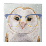 Carreau Forester à quatre roues | Wise Owl<br><div class="desc">Cette impression d'aquarelle est composée d'une chouette portant des lunettes bleues vintages | Par Victoria Borges</div>