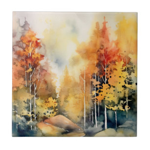 Carreau Forêt aquarelle abstraite dans un paysage bleu amb