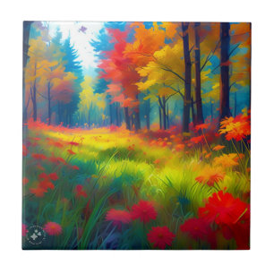 Carreau Forêt avec des arbres et des fleurs colorés