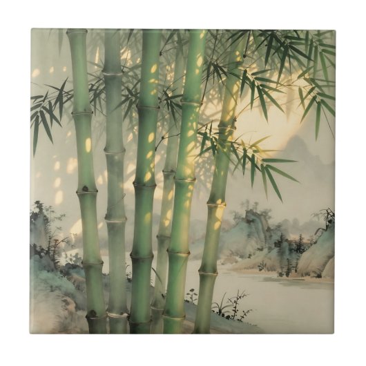 Carreau Forêt de bambou vert encre chinoise (Devant)
