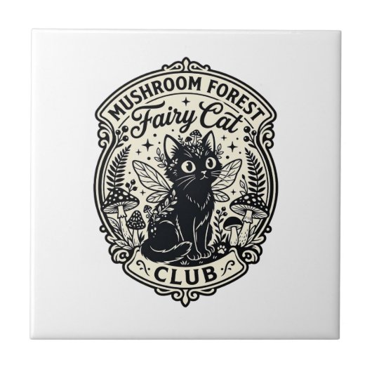 Carreau Forêt de champignons Fée Chat Drôle Chat Graphique (Devant)