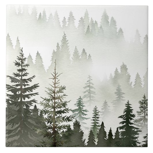 Carreau Forêt de verdure brumeuse à l'aquarelle (Devant)