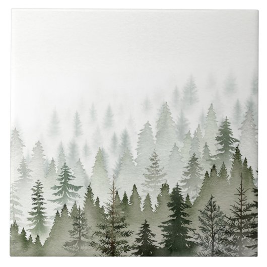 Carreau Forêt de verdure brumeuse à l'aquarelle (Devant)