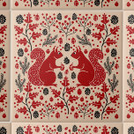 Carreau Forêt d'écureuils<br><div class="desc">Motif de forêt d'écureuils rouges avec des cônes de pins,  branches de pins,  glands,  feuilles de chêne et baies. Idéal pour une maison de lac ou un décor de chambre saisonnier. Art original de Nic Squirrell.</div>