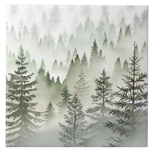 Carreau Forêt d'Évèrgreen Misty Aquarelle (Devant)