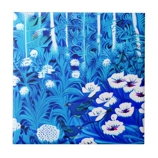 Carreau Forêt d'Imaginaires avec fleurs et oiseaux (Devant)