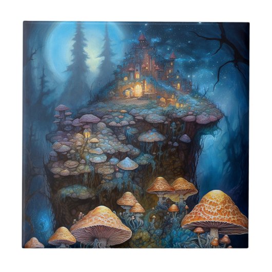 Carreau Forêt enchantée Champignons Château Imaginaire Art (Devant)