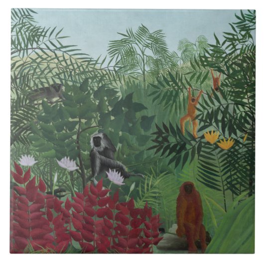 Carreau Forêt tropicale avec Singes et Serpent (Rousseau) (Devant)