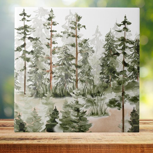 Carreau Forêt verte rustique aquarelle