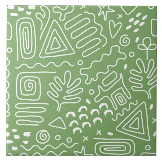 Carreau Formes abstraites dessinées à la main motif vert (Devant)