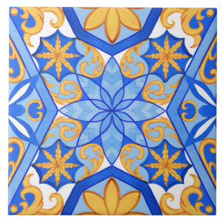 Carreau Formes géométriques abstraites aquarelle bleue et
