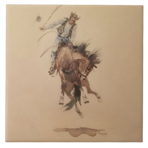 Carreau Fouetter à la main un Bronc par Edward Borein