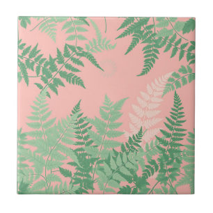 Carreau Fougère feuille rose poudré botanique vert sauge m