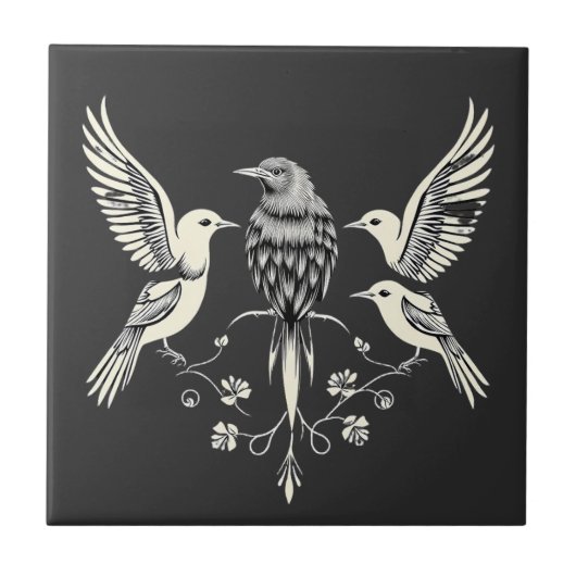 Carreau Four Birds on a Branch Illustration (Devant)
