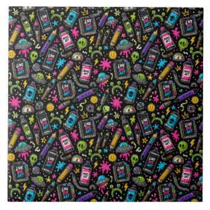 Carreau Fournitures d'art au graffiti néon et motif Chaos