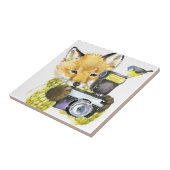 Carreau Fox mignon d'aquarelle prenant des photos (Côté)