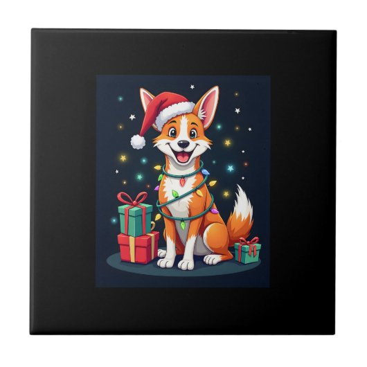 Carreau Fox Terrier Éclairage de Noël Père Noël Fox Terrie (Devant)