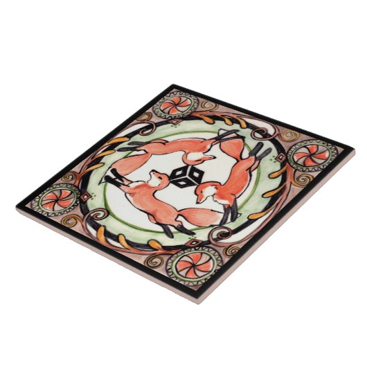 Carreau Fox Trio Mystical Circle Design Art Tile Trivet (Côté)