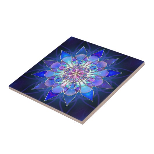 Carreau Fractale bleue de mandala de fleur (Côté)