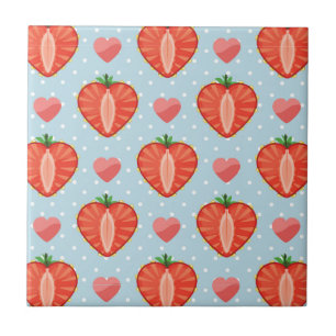 Carreau Fraises de coeur avec le pois et les coeurs