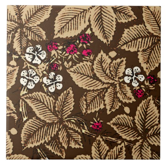 Carreau Fraises et Feuilles Art Nouveau, Brown foncé (Devant)