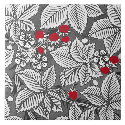 Carreau Fraises et Feuilles Art Nouveau, gris argenté (Devant)