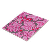 Carreau Fraises et Feuilles Art Nouveau, rose et gris (Côté)