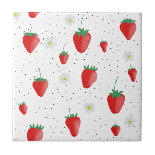 Carreau Fraises et fleurs d'été mignonnes