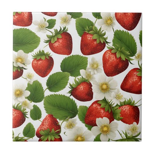 Carreau Fraises, Feuilles et fleurs dynamiques (Devant)