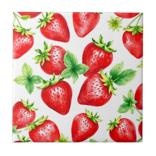 Carreau Fraises lumineuses en Aquarelle sur blanc
