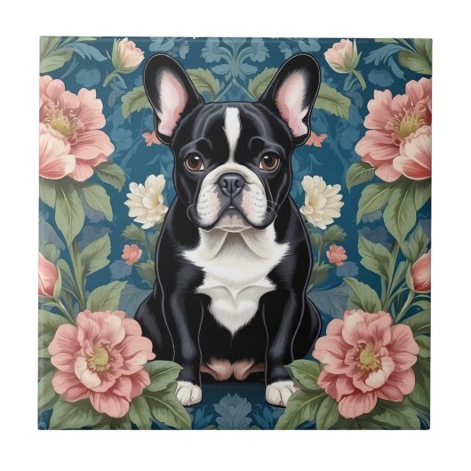 Carreau Français Bulldog William Morris Inspiré Floral (Devant)