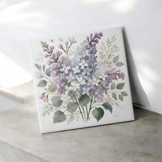 Carreau Français Lilac Aquarelle Florale Élégante Déco Pri