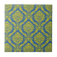 France Empire Damask en bleu azur et jaune