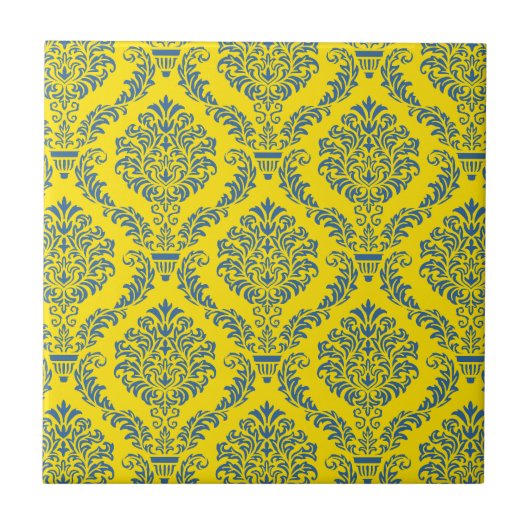 Carreau France Empire Damask en bleu azur et jaune (Devant)