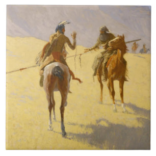 Carreau Frederic Remington Art de l'Ouest "The Parley"