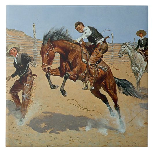Carreau Frederick Remington Art de l'Ouest "Tourner le dos (Devant)
