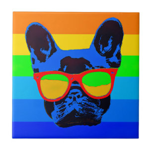 Carreau French bulldog avec lunettes Pop art style