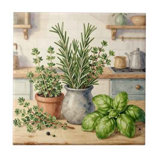 Carreau Fresh Kitchen Herbs Watercolor  (Devant)