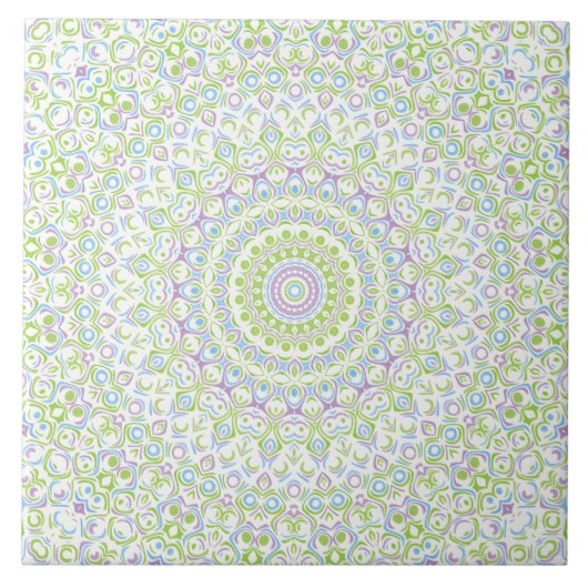 Carreau Fresh Spring Mandala in Green, Blue, and Lavender (Devant)