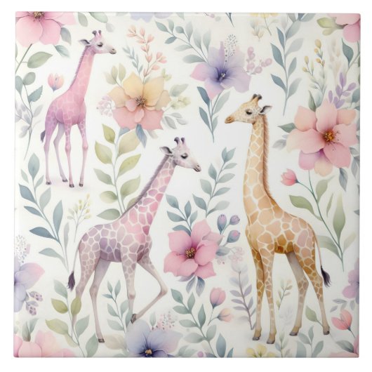 Carreau Fresque Giraffe Aux Fleurs (Devant)