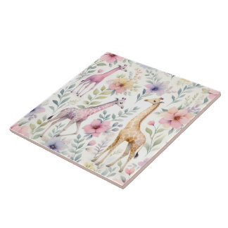 Carreau Fresque Giraffe Aux Fleurs