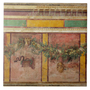 CARREAU FRESQUE ROMAINE ANTIQUE,MASQUE DE SATYRE,GUIRLANDE