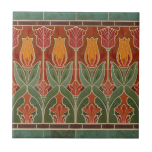 Carreau Frieze de tulipe rouge de style Mission vintage