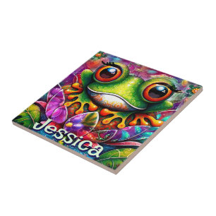 Carreau Frog Whimsical Art Abstrait Floral Personnalisé