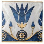 Carreau Frontière du Lotus égyptien - Marbre bleu, Or perl (Devant)