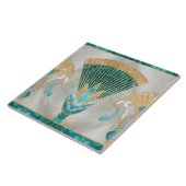 Carreau Frontière florale égyptienne - Aquamarine et or (Côté)