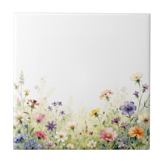 Carreau Frontière florale pastel de prairie de fleurs sauv (Devant)
