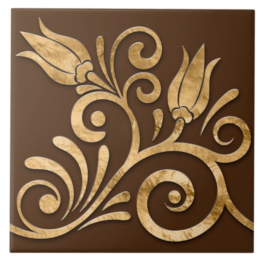 Carreau Frontière Florale sans joint -Or (Devant)