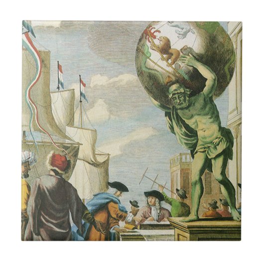 Carreau Frontispice d'atlas d'époque baroque Globe terrest (Devant)