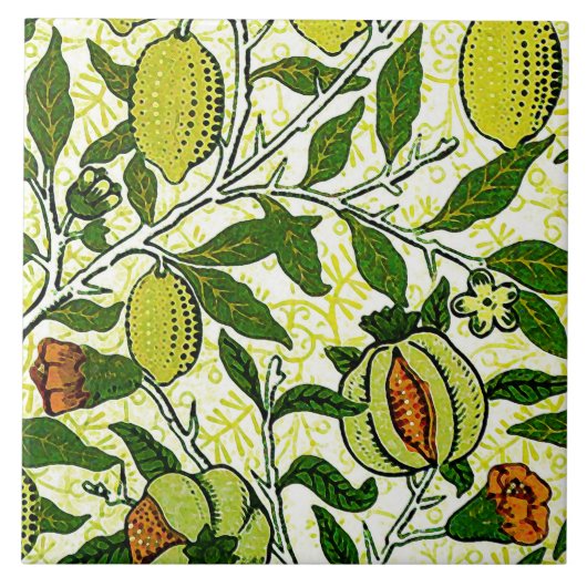 Carreau Fruit exotique de William Morris, jaune citron et (Devant)